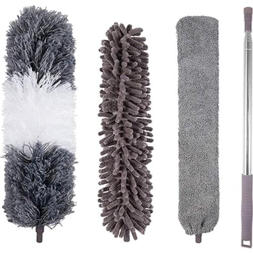 4PCS Microfiber Duster with Stainless Steel Extension Pole Bendable Dusters Lightweight for Cleaning Ceiling Fan Blinds JA55