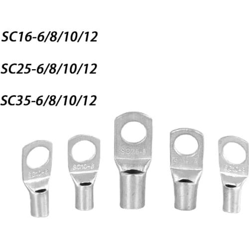 5/10 pcs Tinned Copper Cable lugs Set Wire Terminals Connector Suit SC16-8 25-8 35-8 Soldering Kit Wire shoes
