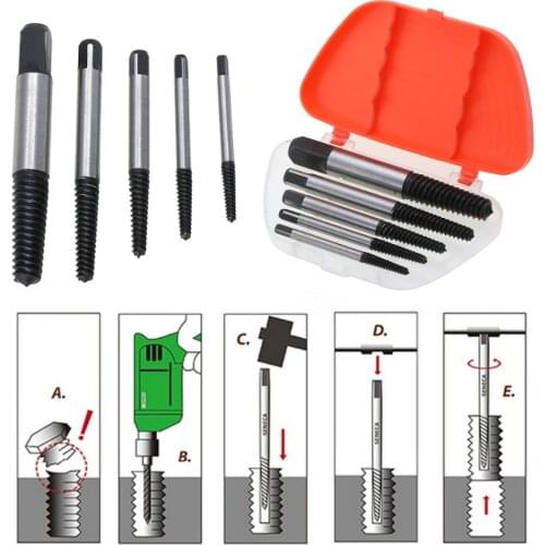 5 Pce / High Quality Screw Steel Screw Extractor Set Screw Extractor Set 3-18mm Stud Solvent Tool Kit