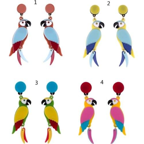Acrylic Colorful Parrot Bird Drop Earrings Stand Out Summer Fashion Jewelry