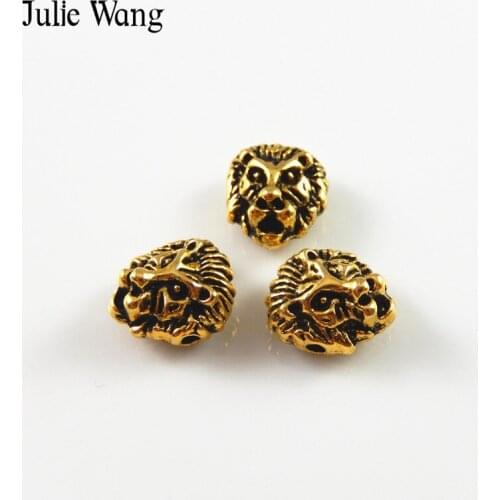 Julie Wang 20PCS Alloy Lion Head Beads Antique Color Spacer Beads Fashion Necklace Bracelet Jewelry Making DIY Accessories