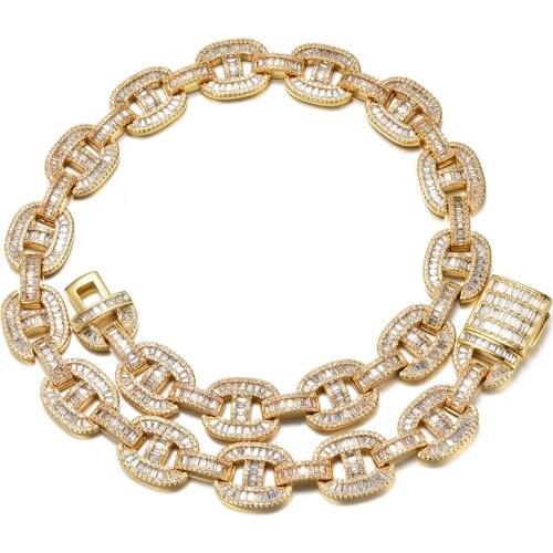 US7 Miami Cuban Link Chain Baguette Necklace Bracelet Prong Setting Bling Cubic Zirconia Necklace Hip hop For Men Women Jewelry