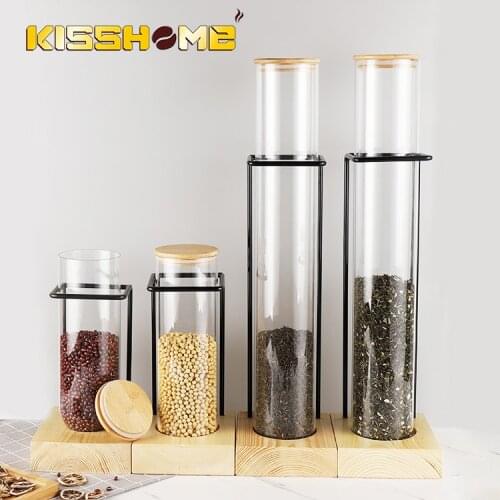 Wooden Coffee Beans Flower Tea Display Rack Stand Cereals canister Glass Test Tube sealed Storage Decorative Ornaments Creative