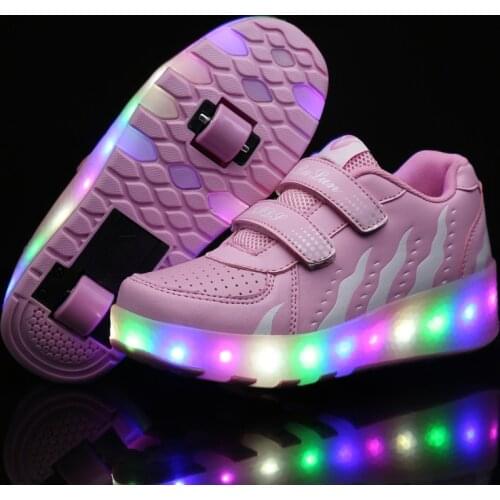 2019 New Children Wheel Shoes Fashion Light Up Roller Skate Sneakers For Kids Lights LED Boys Girls Glowing Sports Shoe