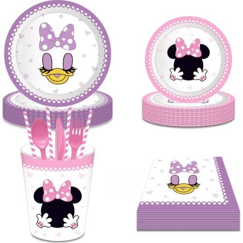 Disney First Birthday Minnie girl baby baptism party holiday tableware 8 personal paper plates tissue paper cups party decor
