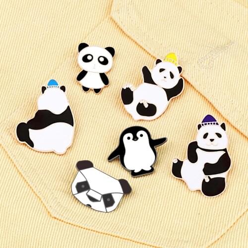 Cartoon Animal Enamel Pins Cute Panda Penguin Brooches Badges for Women Men Clothes Backpack Lapel Pin Jewelry Bag Accessories