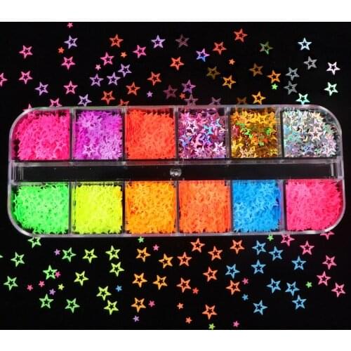 Fluorescence Love Heart Butterfly Stars Nail Art Glitter Flakes Sequins Slices Polish Manicure Nail Decor Decorations 6 Styles