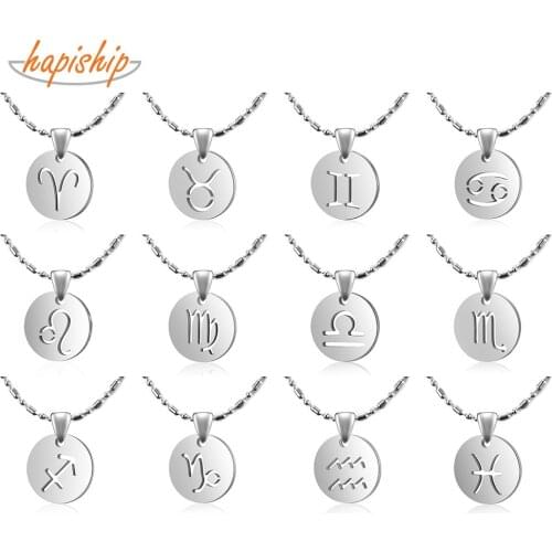 Hapiship 2019 New Fashion Stainless Steel Round Hollow 12 Constellation Pendant Short Necklaces For Women Jewelry Gift DJ193