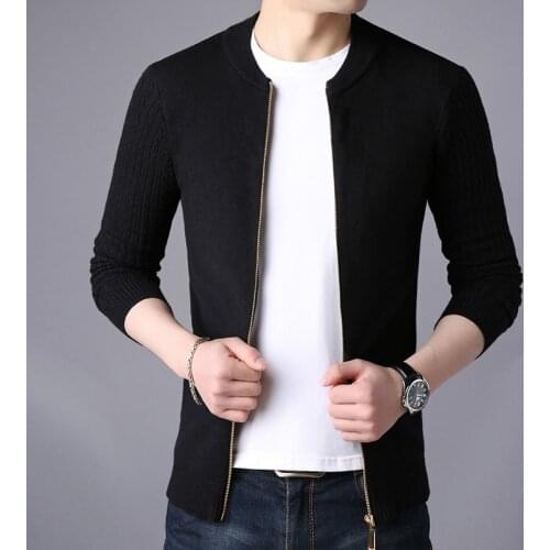 2019 New Fashion Cardigan Sweater Men Solid Stand Collar Zipper Slim Fit Cardigan Masculino Plus Size 3XL Christmas Sweaters