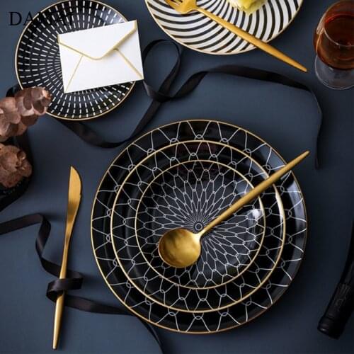 Overglaze Ceramic Plate Texture Series Porcelain Dinner Plates Golden Stroke Dessert Dishes Main Course Home Kitchen Tableware