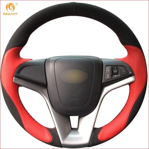 MEWANT Black Suede Red Leather Car Steering Wheel Cover for Chevrolet Cruze 2009-2014 Aveo 2011-2014 Holden Cruze 2010 Interior