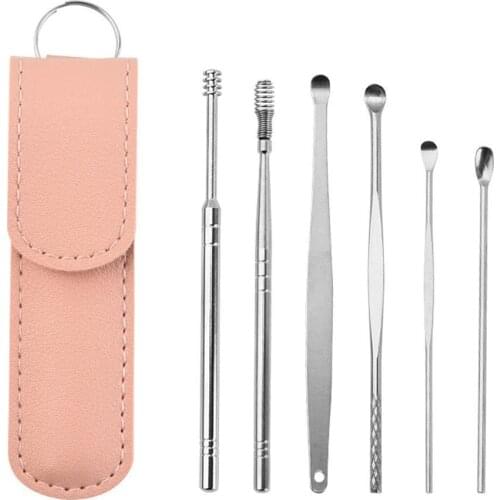 6pcs/set Ear Cleaner Meatl Ear Cleaning Stick Springs Double-head Design Earwax Remover Curette Ear Cleanser Spoon Earpick Care