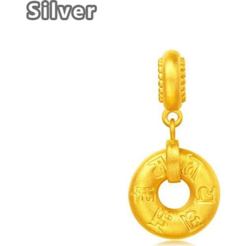 Safety clasp brass plated gold transfer bead pendant Lao sand gold chain