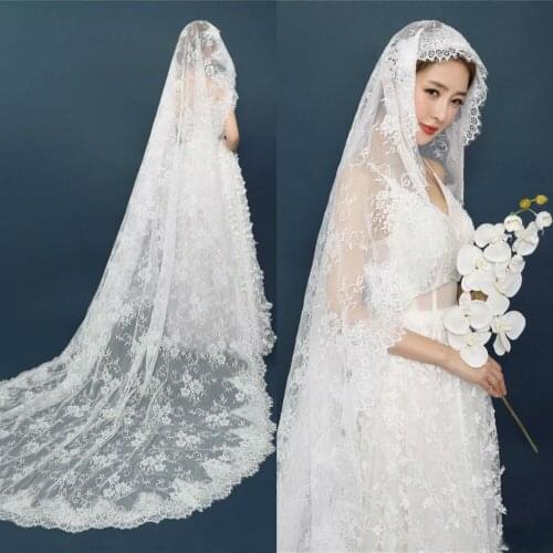 Custom Made 3 Meters Wedding Veil Lace Appliques White Ivory Bridal Veils