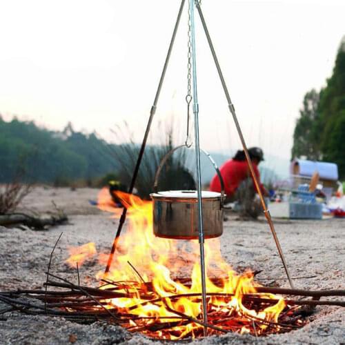 Camping Bonfire Tripod Portable Triangle Support Camping Bonfire Frame Outdoor Portable Cookware Marching Pot Campfire Tripod