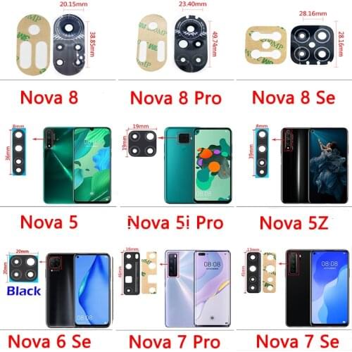 10PCS Rear Back Camera Glass Lens Cover With Glue Adhesive Sticker For Huawei Nova 5T 5 5i 5T 5Z 6 Se 7 8 Pro Nova 8 Se