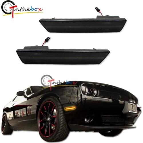 GTinthebox 2pcs Amber Smoke LED Strip Front Bumper Side Marker Lights For 2008-2014 Dodge Challenger