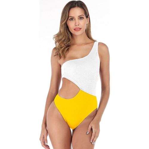 Z-LAI Fashion One Shoulder One Piece Swimsuit cut Out solid Bathingsuit Women Push Up Padded Patchwork Swimwear Sexy bikini 2019