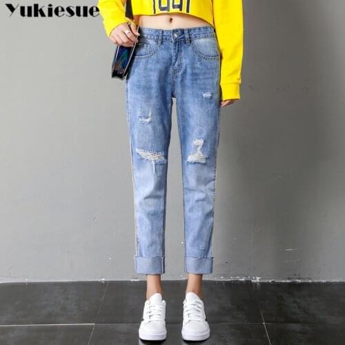 Ripped jeans woman 2019 new summer boyfriend jeans for women with high waist loose denim pants black jeans womens Plus size
