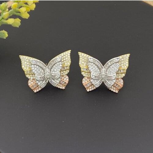 Lanyika Fashion Jewelry Vivid 3 Colour Butterfly Zircon Micro Plated Earrings For Women Wedding Banquet Daily Popular Best Gifts