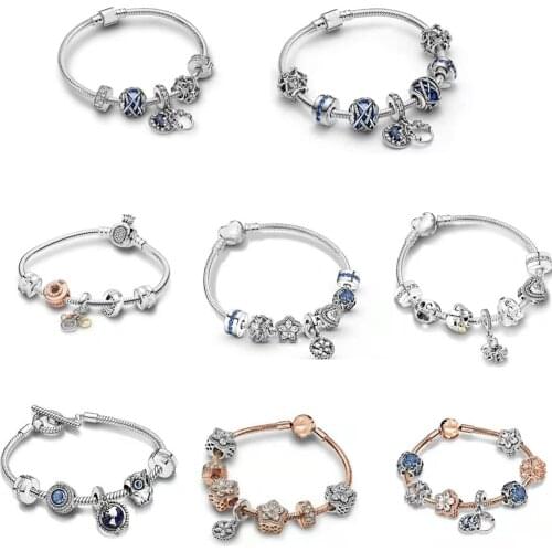 Christmas Tree Blue Star Winter Charm 925 Sterling Silver Female Jewelry DIY Pan Bracelet