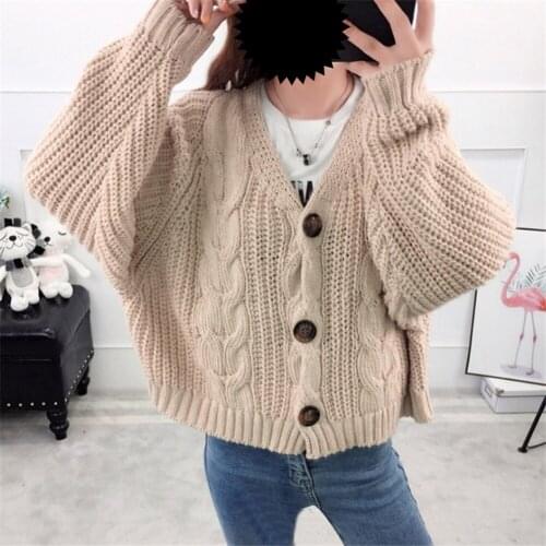 Sexy V-neck womens cardigan Solid color casual loose Lantern Sleeve Sweater Fashion high street autumn winter top 2020