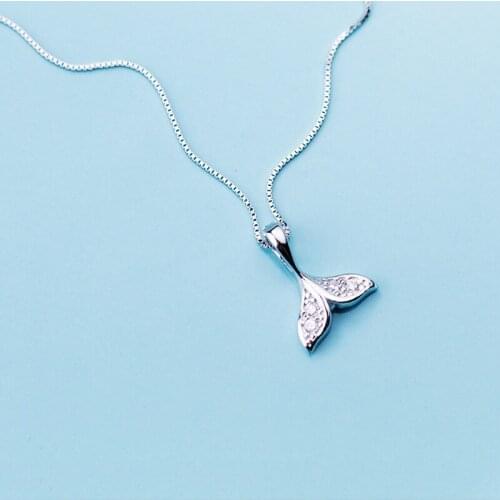 MloveAcc 925 Sterling Silver Clear CZ Fish Whales Tail Mermaid Pendant Necklaces Women Sterling Silver Jewelry