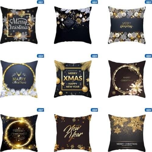 Golden Black Merry Christmas Snowflake Pillow Case Cushion Cover Christmas Decorations For Home 2021 Happy New Year Ornaments