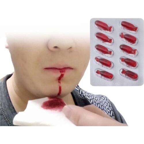 10Pcs Halloween Fake Blood Capsule Plasma Pills Vampire Horror Funny Joke Prank Trick Cosplay Accessories Wholesale
