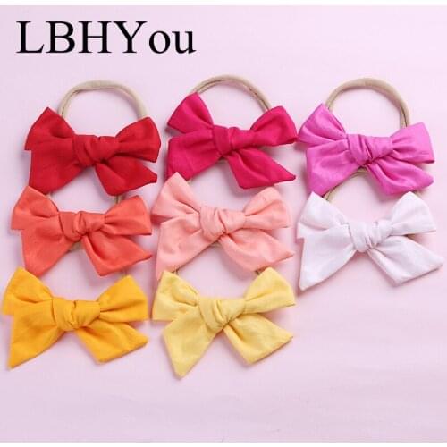 20pcs Soild Cotton Bows Nylon Headbands For Girls,Newborn Baby Knot Bow Elastic Nylon Hairbands,Toddler Girls Hair Accessories
