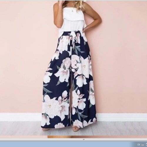 2021 fashion Women Bohemian Floral Print Long Pants 2020 Mid Waist Vintage Pants Elastic Waist Boho Beach Trousers Plus Size