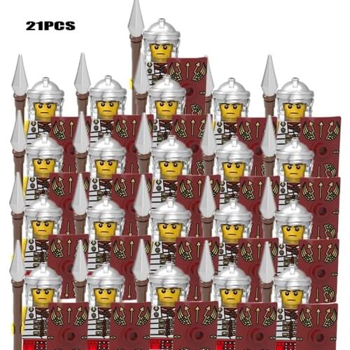 21PCS/LOT Castle Royal Knight Rome Spartacus Medieval Age Soldiers Red Lion Figures Compatible Building Blocks Kids Toys