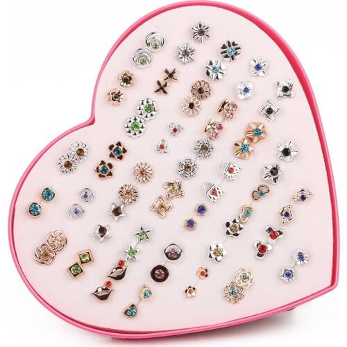 36 Pairs Multicolor Cryatal Cartoon Hypoallergenic Plastic Stud Earrings Set For Women Girl Wedding Christmas Gifts Jewelry