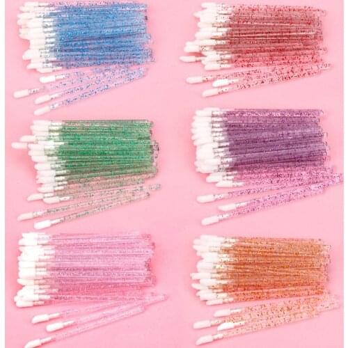 50 pairs of disposable crystal stick lip brush lipstick brush lip gloss brush makeup brush grafting eyelash cleaning cotton swab