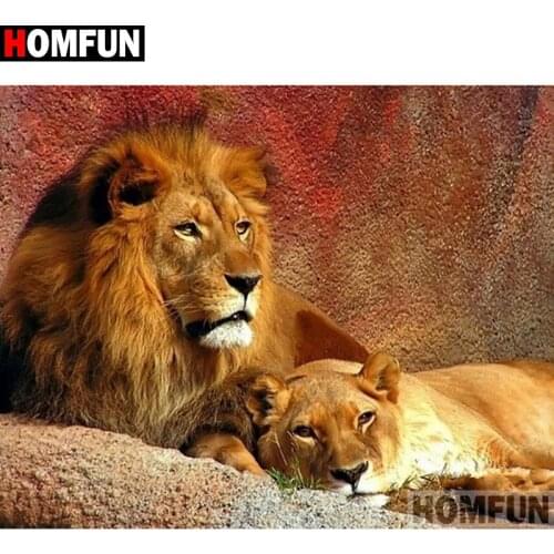 HOMFUN Full Square/Round Drill 5D DIY Diamond Painting "Animal lion" Embroidery Cross Stitch 5D Home Decor Gift A16378
