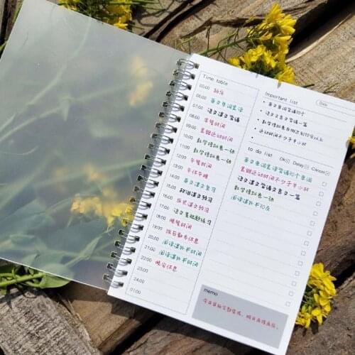 13x19cm Transparent Cover Notebook 50 Sheets Time Management Schedule Planner Spiral Notebpad School Office Supplies