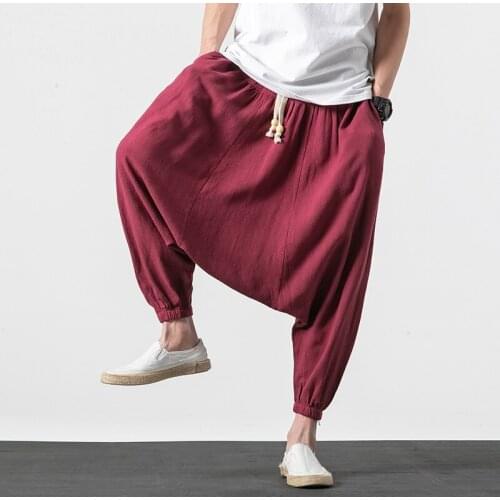 Chinese Style Harem Pants Men Hiphop Baggy Wide Legs Harajuku Trousers Male Crotch Pantalon Hombre Cross-Pants Joggers KK3574