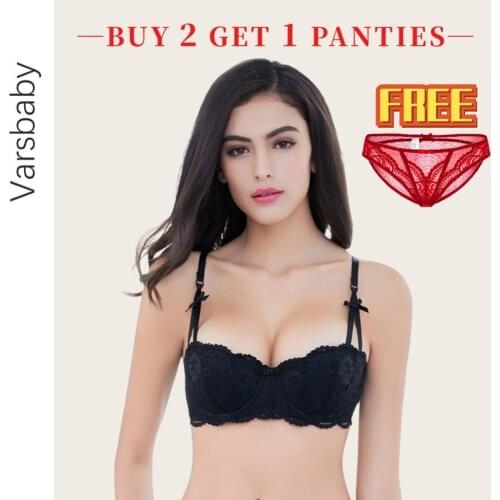 Varsbaby sexy lace bra push up half cup underwear thin cotton 1/2 cup bow women bras