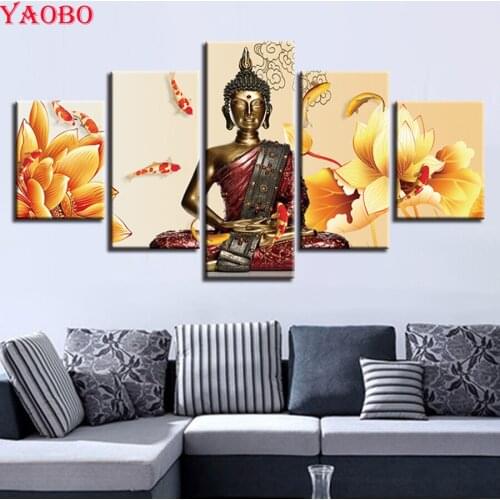DIY 5pcs/set Religion Buddha lotus Diamond Painting Cross Stitch Full Square Round Rhinestones Embroidery Mosaic Multi-Pictures