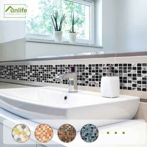 Funlife® Mosaic Kitchen Bathroom Tile Stickers Self-Adhesive Waterproof Wall Stickers PVC Removable Home Decoration Wall Border