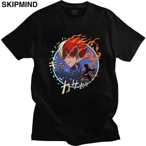 My Hero Academia Man T Shirt Cotton Fire And Ice Quirk Shoto Todoroki Tee Round Neck Short Sleeved Casual Tshirt Anime Clothes