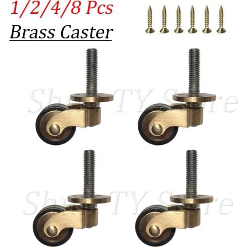 1/2/4/8 Pcs Heavy Duty Brass Universal Wheels, Metal Casters with Threaded Stem Silent Furniture Caster Wheels For Sofa Cabinet