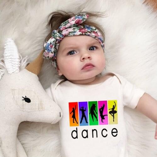 DERMSPE Fashion Newborn Baby Boy Girl Short Sleeve Letter Dance Cartoon Cotton Romper Summer Baby Jumpsuits Clothes Hot Sales