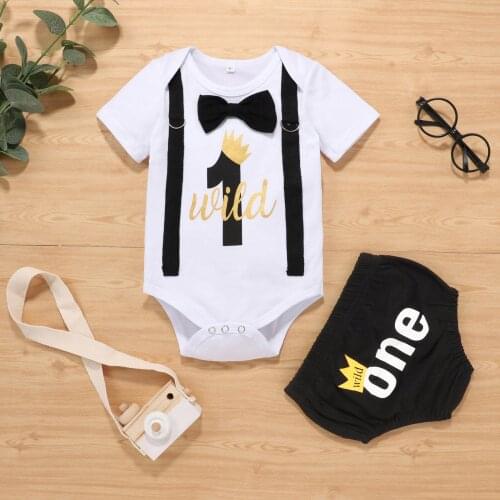 My First Birthday Infant Boys Outfits Toddler Baby Bowknot Birthday Letter Print Romper Shorts Clothes Sets одежда для мальчиков
