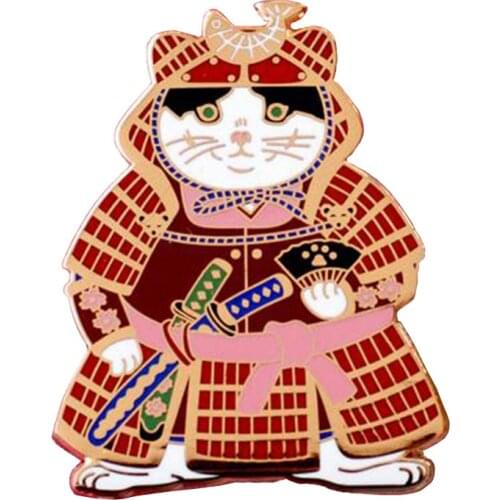 Cat Red Brooch Japanese samurai Badge Big Kittey Hero Enamel Pin She is always on a look out for anything dangerous