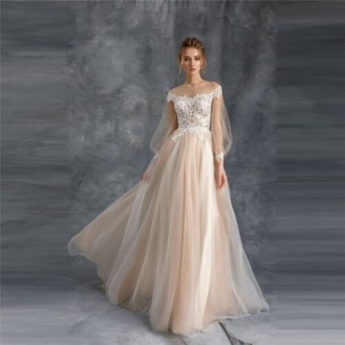 Long Sleeves Lace A-Line Wedding Dresses Appliques Pleated Soft Tulle Custom Made Spring Bridal Gowns Formal Princess Cheap