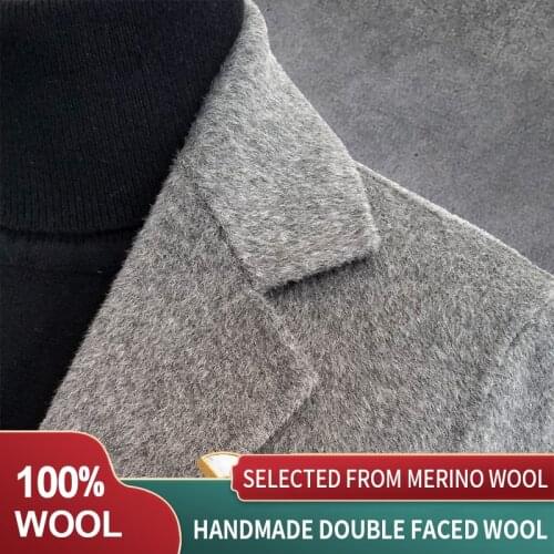 Mens double wool warm mid-length jacket mens winter French business jacket wool coat