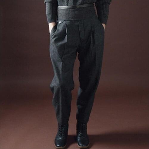 M-3xl Autumn And Winter New Tide Brand Mens Wool Trousers High-end Cashmere Belt Harlan Large Size Feet Pants Stage Costumes