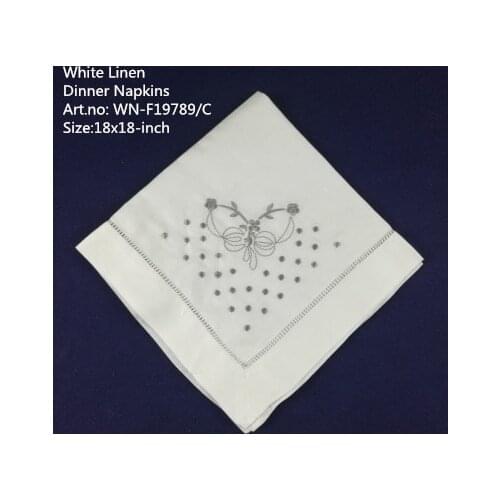 Set of 12 Fshion Handkerchiefs White linen Hemstitched Table Napkin 18"x18"-inch Ladder Embroidered Flower Dinner Napkins
