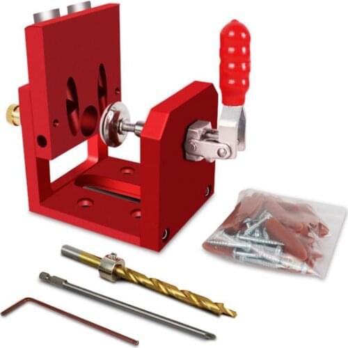 9mm Pocket Hole Drill Guide Dowel Jig Oblique Hole Locator Drilling Kit Aluminium Woodworker DIY Tools with Fixture